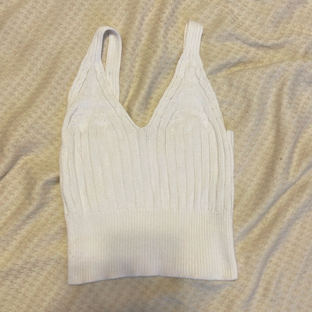 Zara white knit cropped tank top